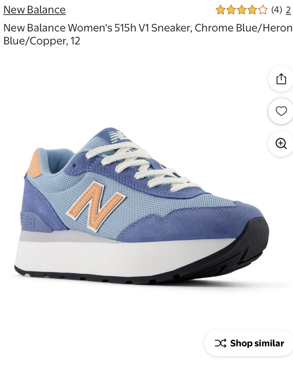 New Balance WOMENS 515H PLATFORM
SNEAKER Chrome Blue/Cooper Worn 3X Clean W/Box